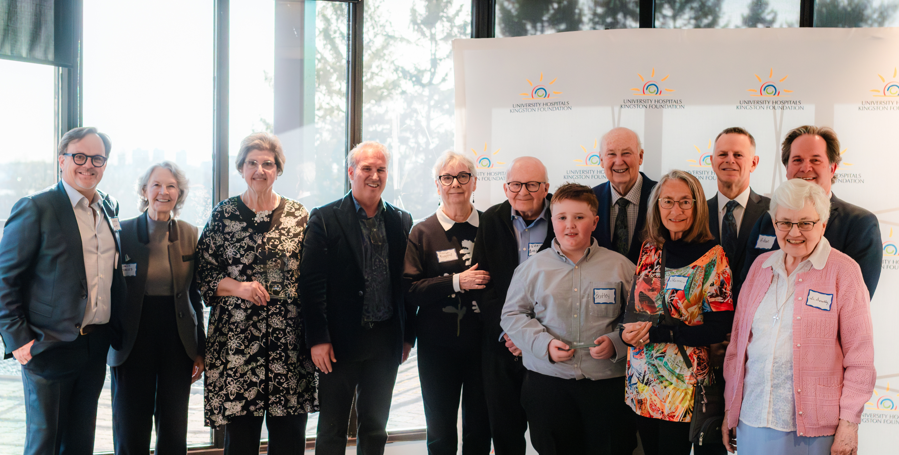 From left to right: Andrew Davies (Davies Charitable Foundation), Elaine Davies (Davies Charitable Foundation), Evelyn Maizen, Douglas Springer (B’nai Brith Kingston), Marje Burggraf, Dr. Gary Burggraf, Bentley Davidson (front), Ian Wilson, Sharon Vickers (front), Bryon Springer (from B’nai Brith Kingston), Sister Dorothy Fournier (front) , Adam Koven (B’nai Brith Kingston).