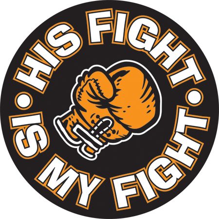 His Fight is My Fight logo with boxing gloves.