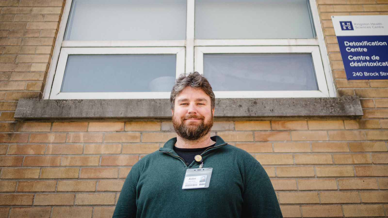 Aiden Dorosz, Program Manager of Addiction Care standing outside of the KHSC Detox Centre.
