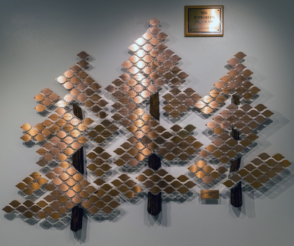 Kingston Health Sciences Centre's Evergreen Society plaque wall.
