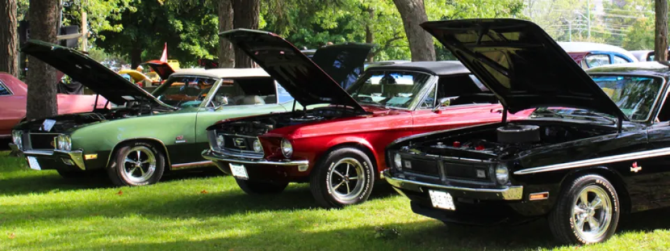 Classic cars lined up.