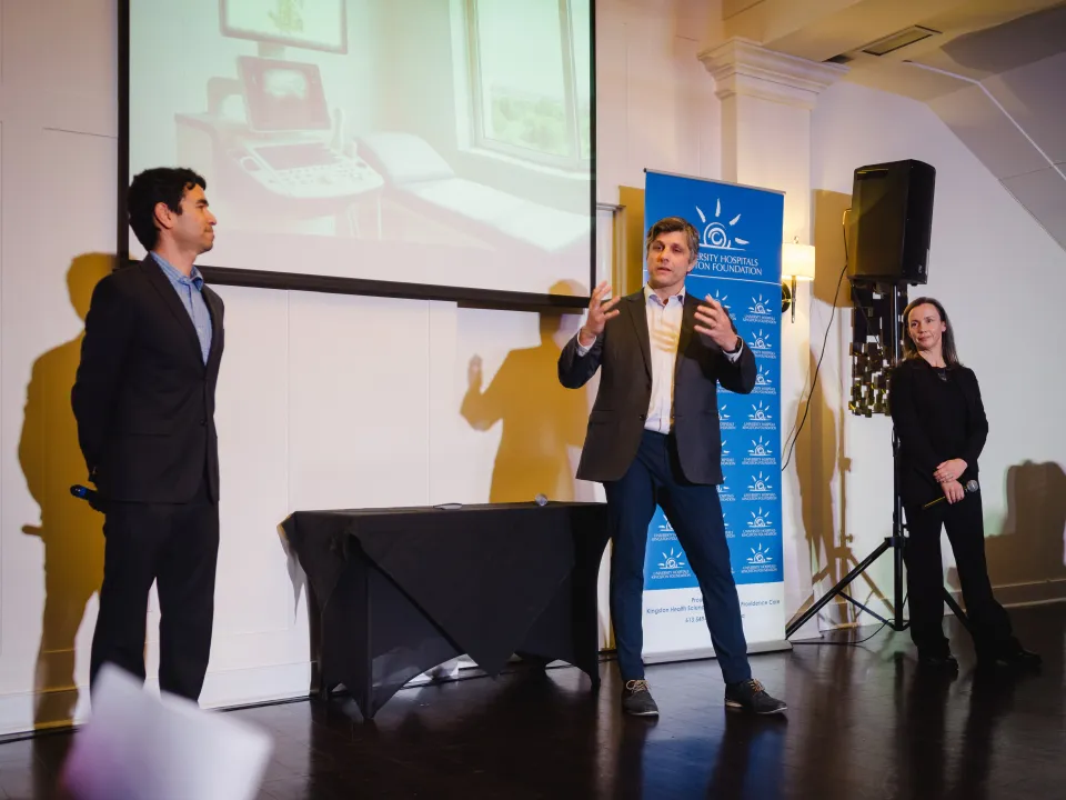 Dr. Glenio Mizubuti, Dr. Gregory Klar and Dr. Tracy Cupido pitch their bone-enhanced ultrasound (BEUS) system