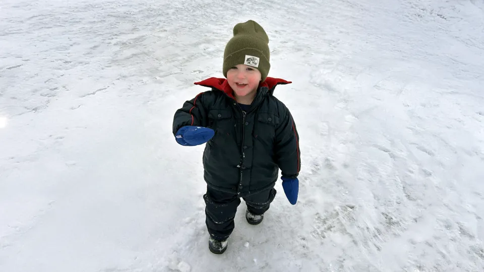 Bobby Salt playing in the snow.