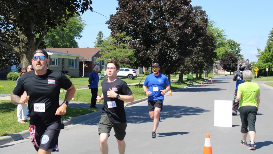 Men running down road