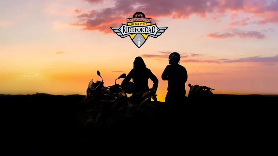 Ride for Dad banner - photo of bikers in the sunset.