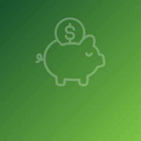 Green background with a piggy bank icon.