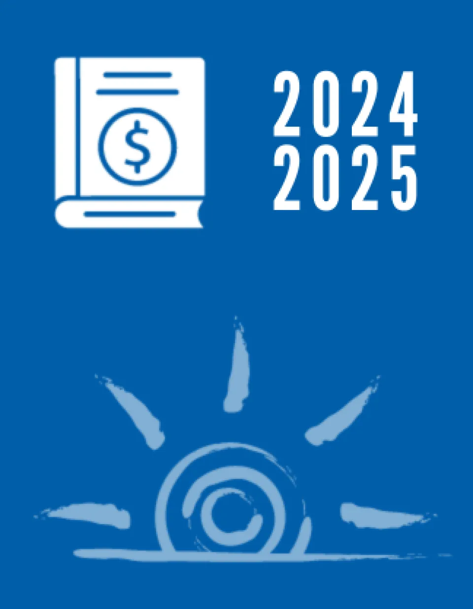 Blue cover page for UHKF's 2024-2025 financial audit with a money icon and UHKF sun logo element.