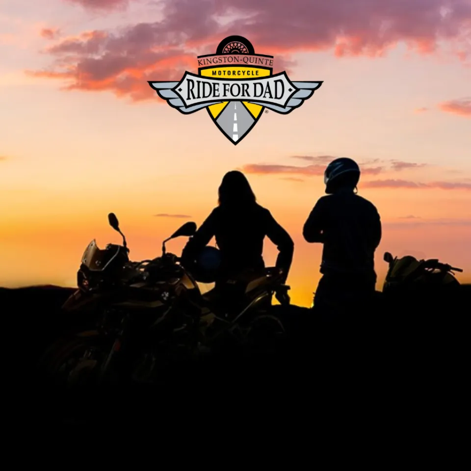 Ride for Dad banner - photo of bikers in the sunset.
