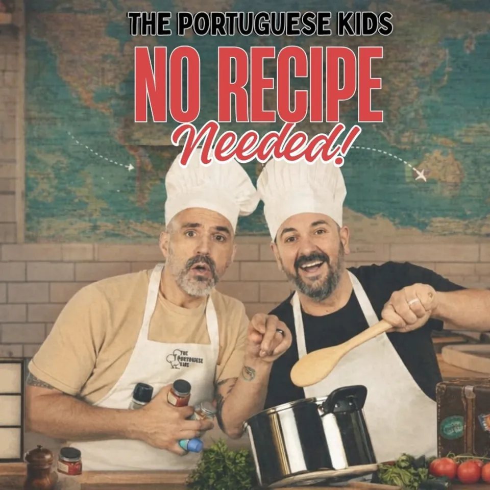 The Portuguese Kids - No Recipe Needed promotional image of performers in a kitchen.